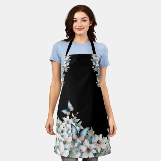 Delantal Apron elegante floral y mariposa (Gastado)