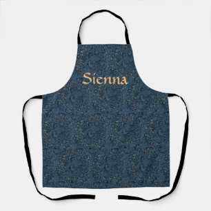 Delantal Apron en azul oscuro con estrellas y flores