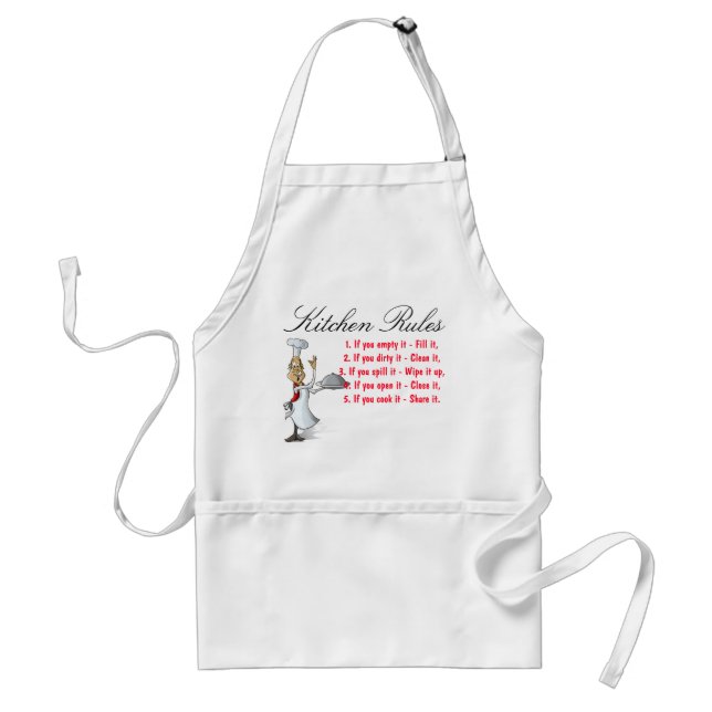 Delantal Apron estándar con reglas de cocina y chef (Frente)