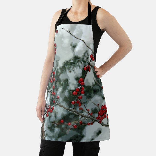 Delantal Apron feriado de Navidades de Red Winter Berries (in situ)