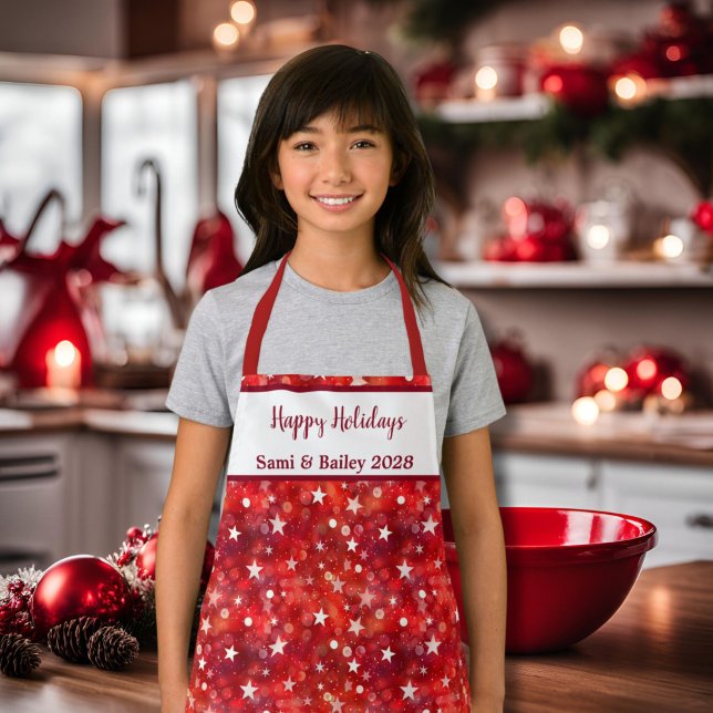 Delantal Aprón festivo rojo y blanco (Festive Red and White Holiday Apron
)