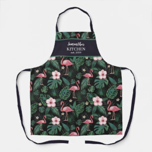 Delantal Apron Flamingo Rosado Tropical Personalizado