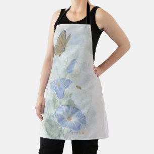 Delantal Apron floral azul acuático pintado a mano