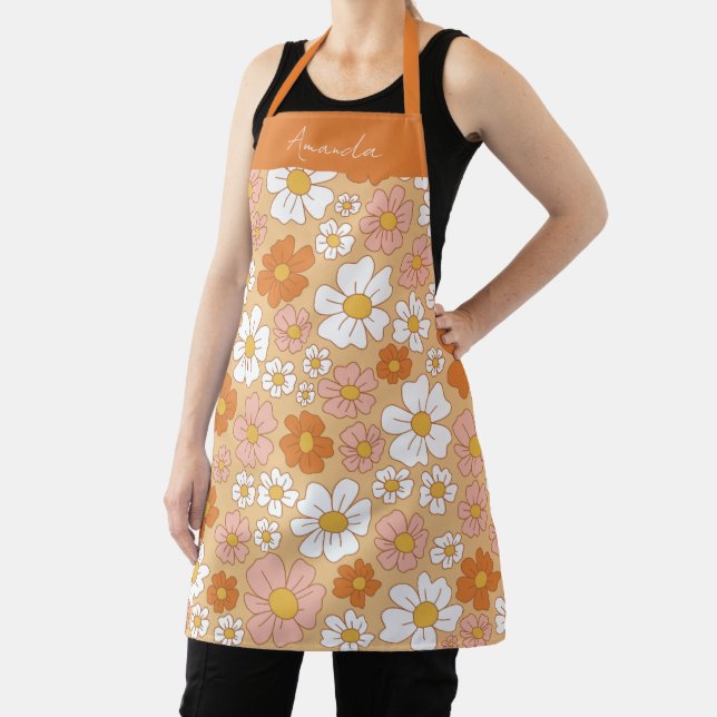 Delantal Apron floral blanco y naranja (in situ)