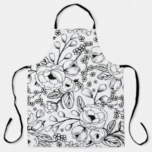 Delantal Apron floral blanco y negro
