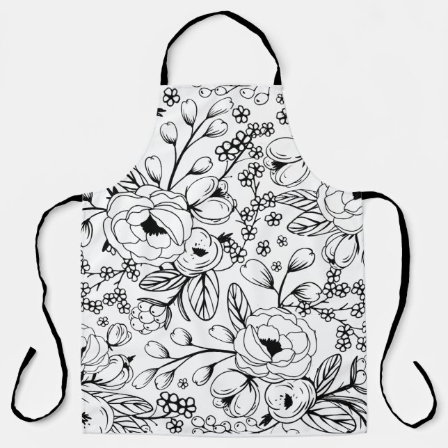 Delantal Apron floral blanco y negro (Anverso)