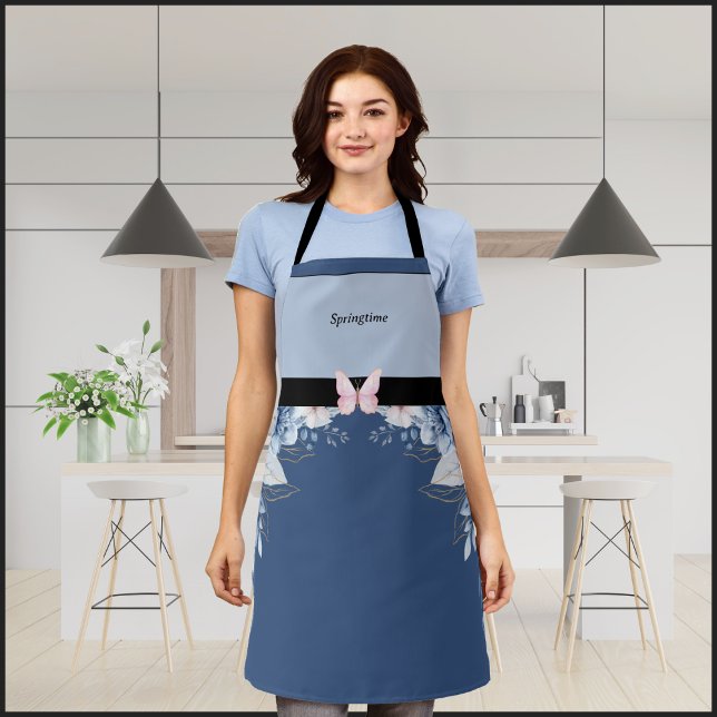 Delantal Aprón floral Blue Springtime (Enchanting Blue Springtime Apron)