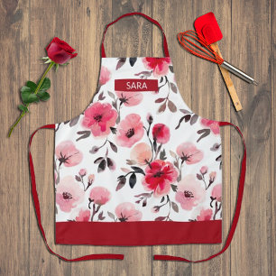 Delantal Apron floral de color de agua romántico - rosa sin