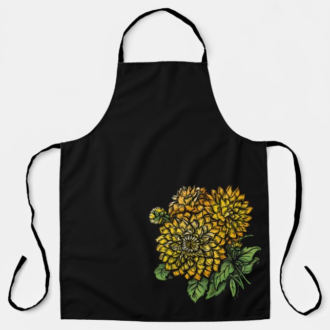 Delantal Apron floral de Dahlias amarillo (Anverso)