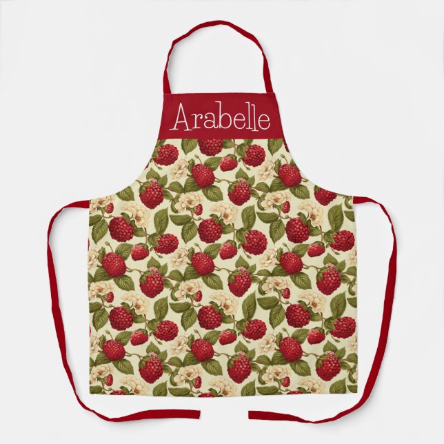 Delantal Apron floral de frambuesa y crema (Anverso)
