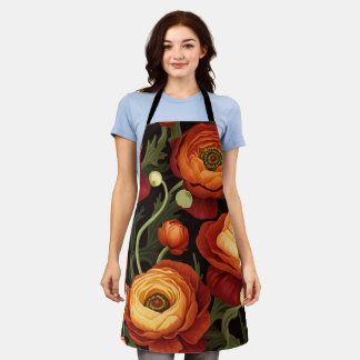 Delantal Apron Floral Elegante (Arroz, Naranja, Peach, Negr