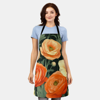 Delantal Apron floral elegante (naranja, melocotón, negro)