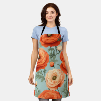 Delantal Apron Floral Elegante (Peach, Naranja, Azul)