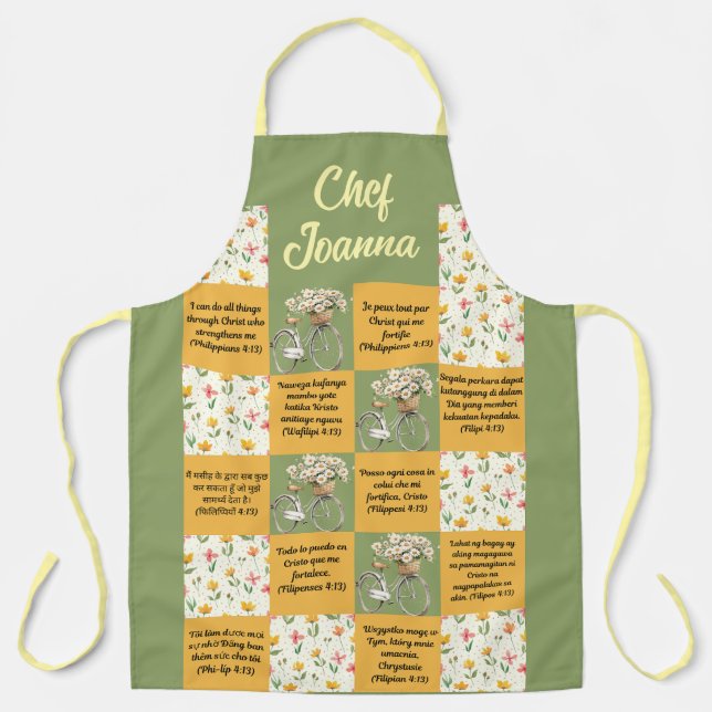 Delantal Apron floral multilingüe personalizado (Anverso)