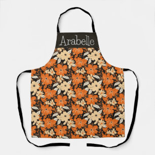 Delantal Apron floral otoñal con Naranja y crema