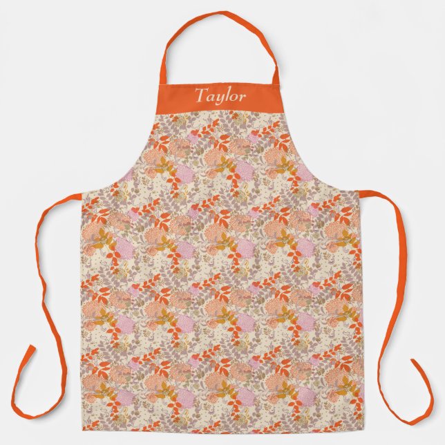 Delantal Apron floral personalizada retro Naranja (Anverso)
