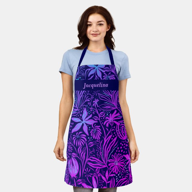 Delantal Apron floral rosa caliente de la marina personaliz (Gastado)