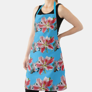 Delantal Apron floral Shabby Flower Red Lily Blue