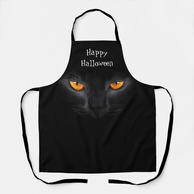 Delantal Apron, gato negro de Halloween (Anverso)