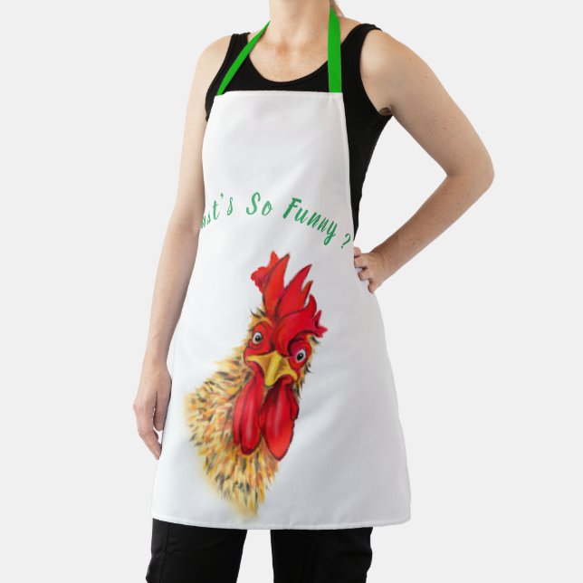 Delantal Apron gracioso con gallo sorprendido - texto Perso (in situ)