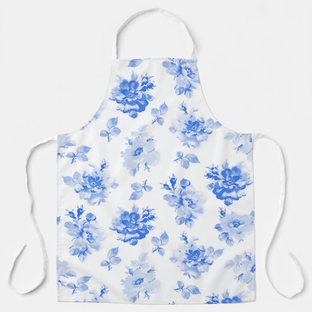 Delantal Apron grande adulto en rosas azules delft (Anverso)