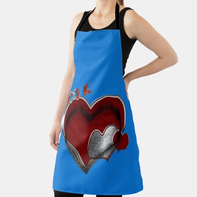 Delantal Apron grande azul de corazón mágico (in situ)