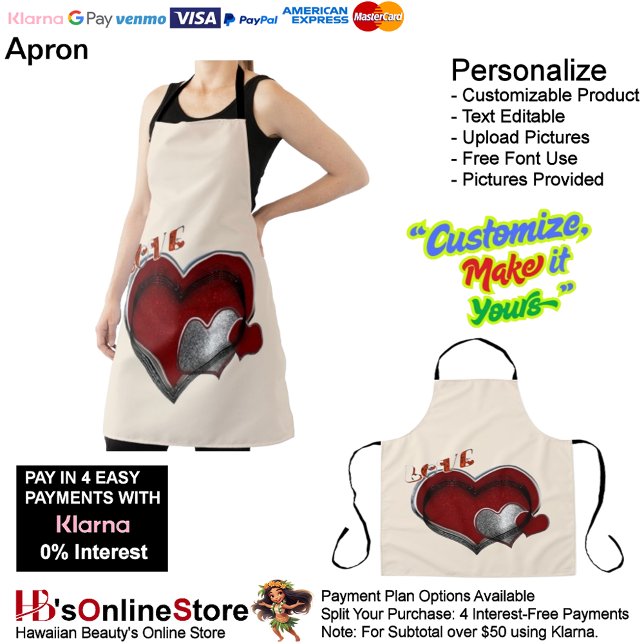 Delantal Apron grande del Beige del corazón mágico (Love Heart Beige Kitchen Cooking Mess Free Large Apron.)