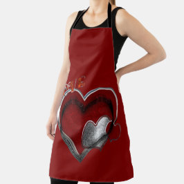 Delantal Apron grande rojo del corazón mágico