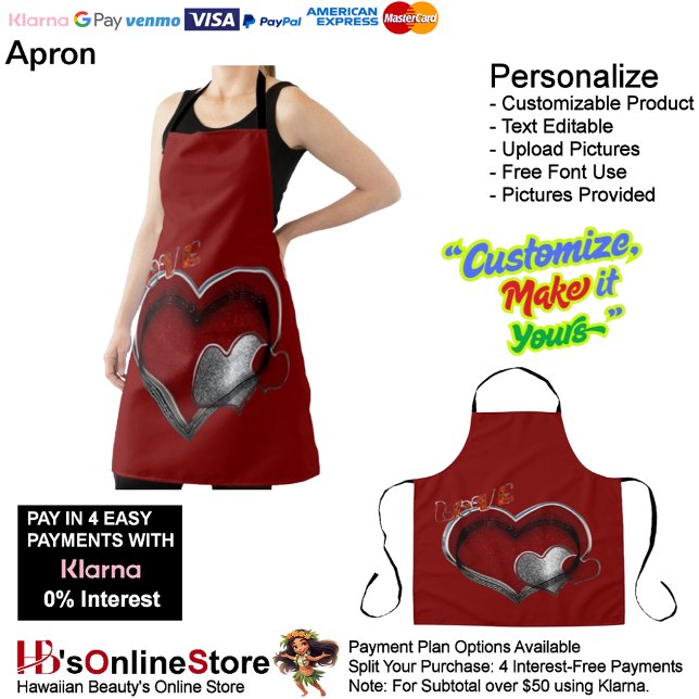 Delantal Apron grande rojo del corazón mágico (Love Heart Red Kitchen Cooking Mess Free Large Apron.)