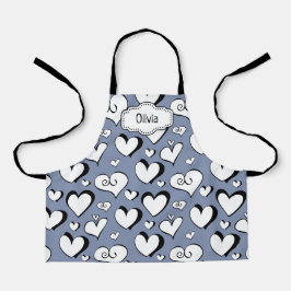 Delantal Apron Gray Hearts Personalizados