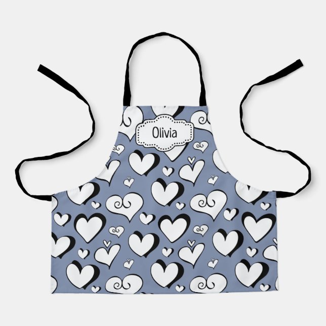 Delantal Apron Gray Hearts Personalizados (Anverso)