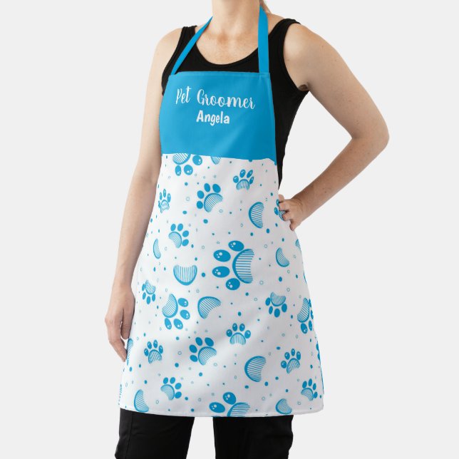 Delantal Apron Groomer Blue Paw Mascota personalizado (in situ)