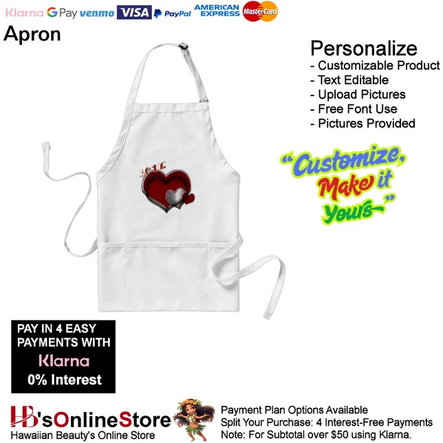 Delantal Apron Heart Magic Standard (Love Heart White Kitchen Cooking Mess Free Apron.
)