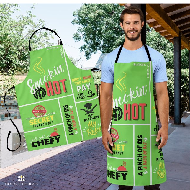 Delantal Apron humeante (Personalize this bright and fun apron with the name of the grill master in your life.)
