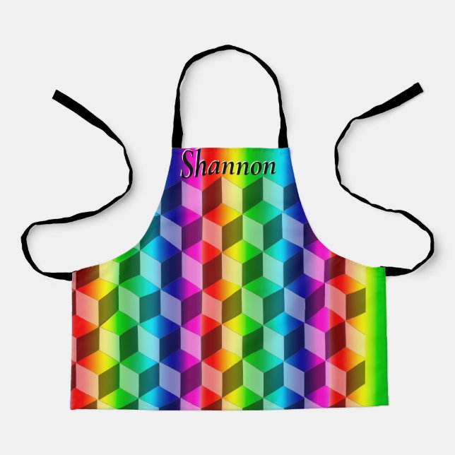 Delantal Apron - Ilusión de bloques arcoiris con nombre (Anverso)