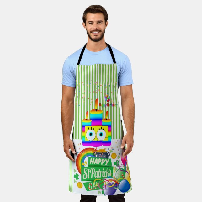 Delantal Apron impreso Happy Birthday St. Patrick's (Gastado)