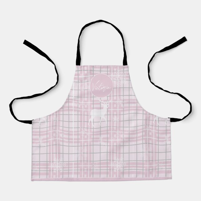 Delantal Apron inicial de comprobación rosa para niños pequ (Anverso)