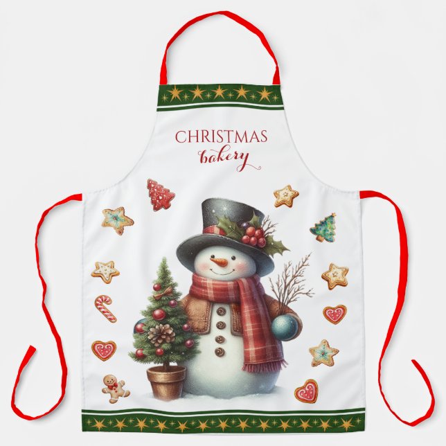 Delantal Apron Large Snowman and Christmas Cookies Geen (Anverso)