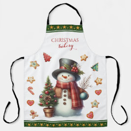 Delantal Apron Large Snowman and Christmas Cookies Geen