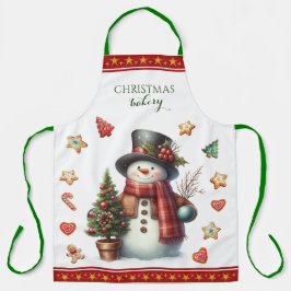Delantal Apron Large Snowman and Christmas Cookies Red