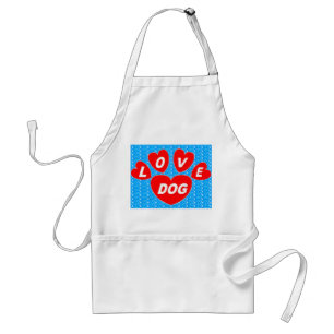 Delantal Apron Love Dog Hearts Red on Bright Blue