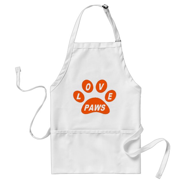 Delantal Apron Love Paws sobre el Naranja de Paws (Frente)