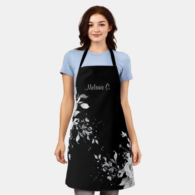 Delantal Apron medio blanco y negro con una elegancia inelu (Gastado)