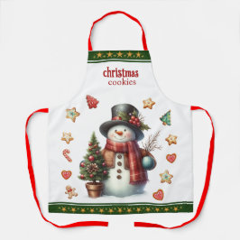 Delantal Apron Medium Snowman and Christmas Cookies Green