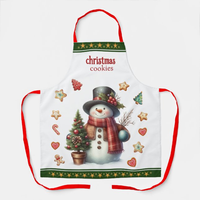 Delantal Apron Medium Snowman and Christmas Cookies Green (Anverso)