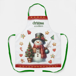 Delantal Apron Medium Snowman and Christmas Cookies Red