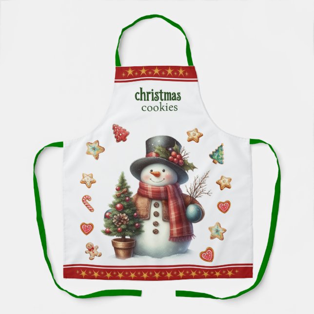 Delantal Apron Medium Snowman and Christmas Cookies Red (Anverso)