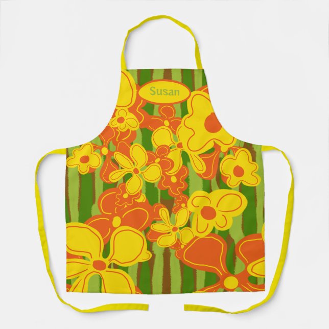 Delantal Apron Naranja amarillo retro de los años 1970 (Anverso)