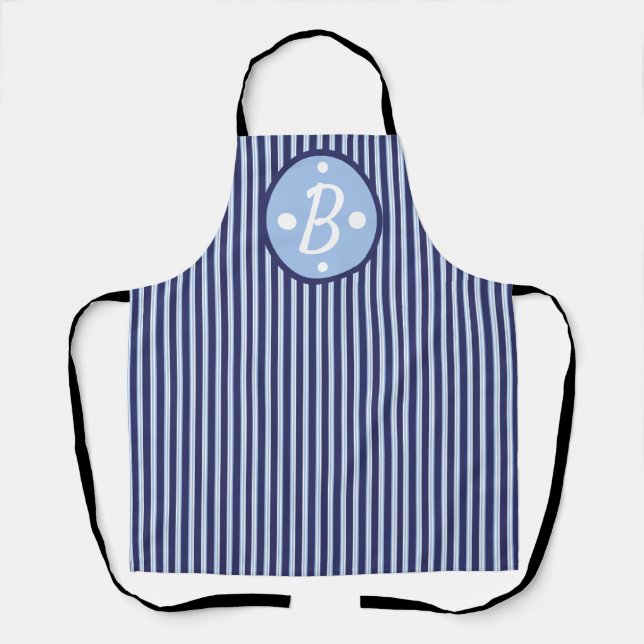 Delantal Apron náutico a rayas azules personalizado (Anverso)