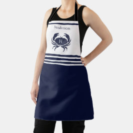 Delantal Apron náutico de cangrejo blanco azul de la Marina
